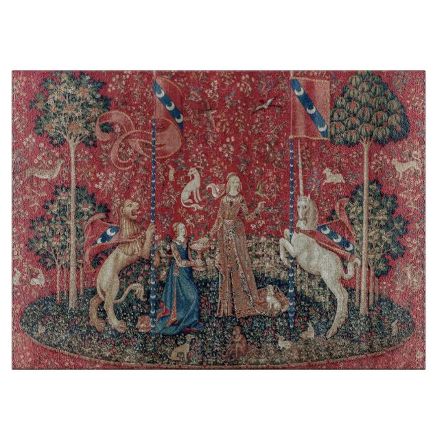 Lady and Unicorn Medieval Tapestry Taste Cutting Board (Front)