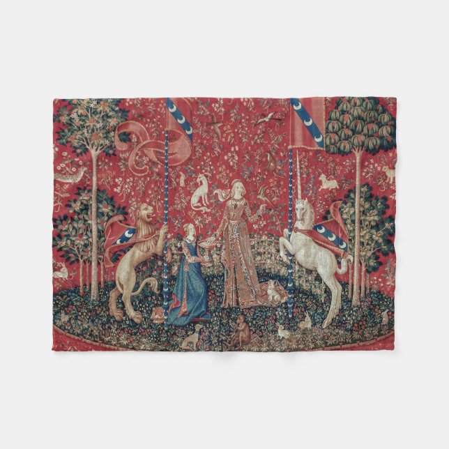 Lady and Unicorn Medieval Tapestry Taste Fleece Blanket (Front (Horizontal))