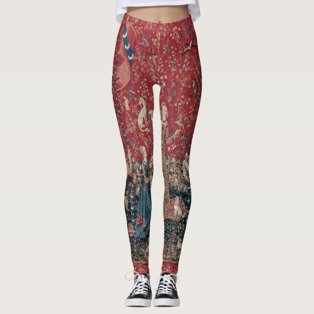 Lady and Unicorn Medieval Tapestry Taste Leggings (Front)