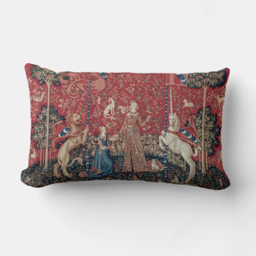 Lady and Unicorn Medieval Tapestry Taste Lumbar Pillow