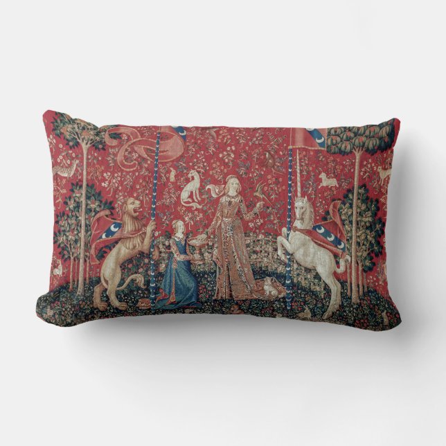 Lady and Unicorn Medieval Tapestry Taste Lumbar Pillow (Front)