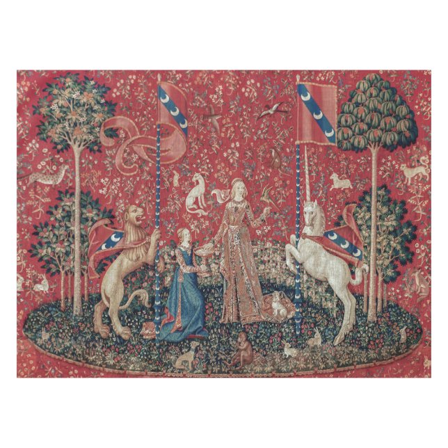 Lady and Unicorn Medieval Tapestry Taste Tablecloth (Front (Horizontal))