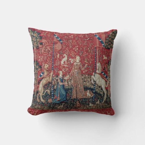 Lady and Unicorn Medieval Tapestry Taste Throw Pillow