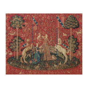 Lady and Unicorn Medieval Tapestry Taste Wood Wall Art
