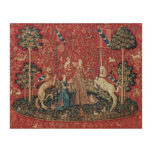 Lady and Unicorn Medieval Tapestry Taste Wood Wall Art