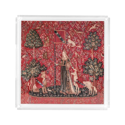 Lady and Unicorn Medieval Tapestry Touch Acrylic Tray
