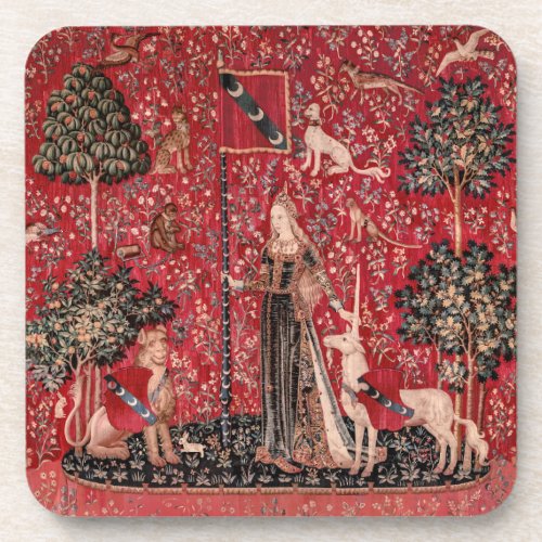 Lady and Unicorn Medieval Tapestry Touch Beverage Coaster