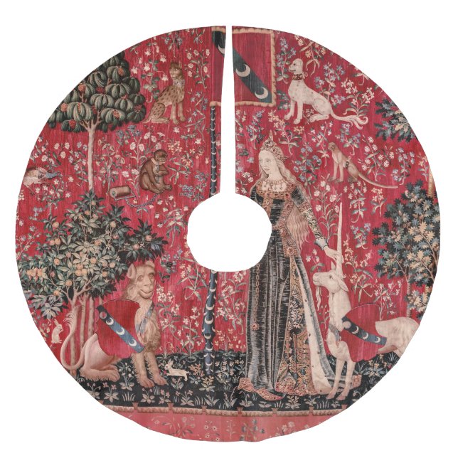 Lady and Unicorn Medieval Tapestry Touch Brushed Polyester Tree Skirt (Front)