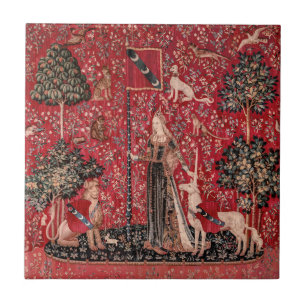 Lady and Unicorn Medieval Tapestry Touch Ceramic Tile