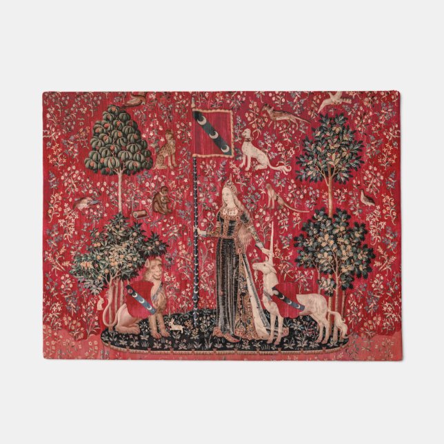 Lady and Unicorn Medieval Tapestry Touch Doormat (Front)