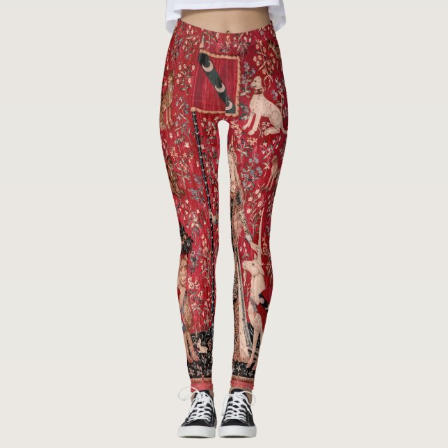 Lady and Unicorn Medieval Tapestry Touch Leggings (Front)