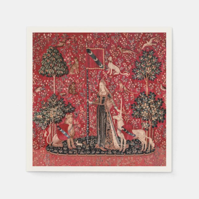 Lady and Unicorn Medieval Tapestry Touch Napkins (Front)