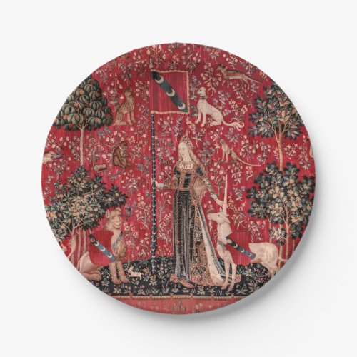 Lady and Unicorn Medieval Tapestry Touch Paper Plates