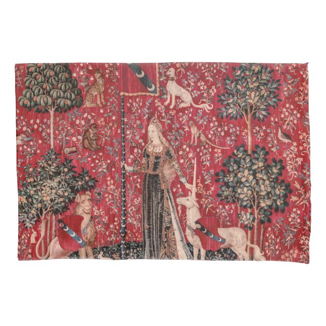 Lady and Unicorn Medieval Tapestry Touch Pillow Case (Front)