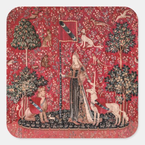 Lady and Unicorn Medieval Tapestry Touch Square Sticker