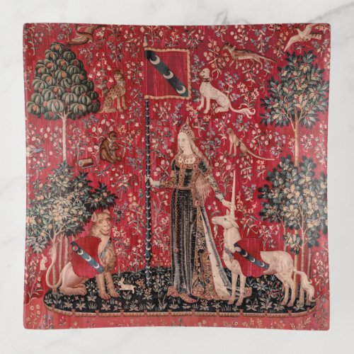 Lady and Unicorn Medieval Tapestry Touch Trinket Tray