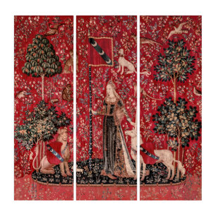 Lady and Unicorn Medieval Tapestry Touch Triptych