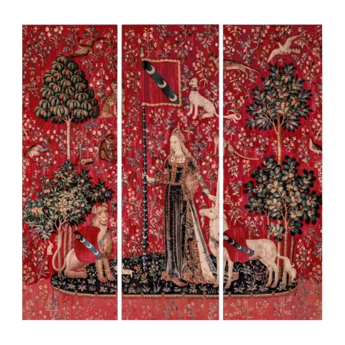 Lady and Unicorn Medieval Tapestry Touch Triptych