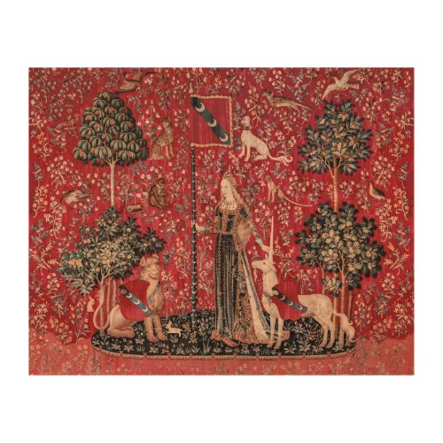 Lady and Unicorn Medieval Tapestry Touch Wood Wall Art