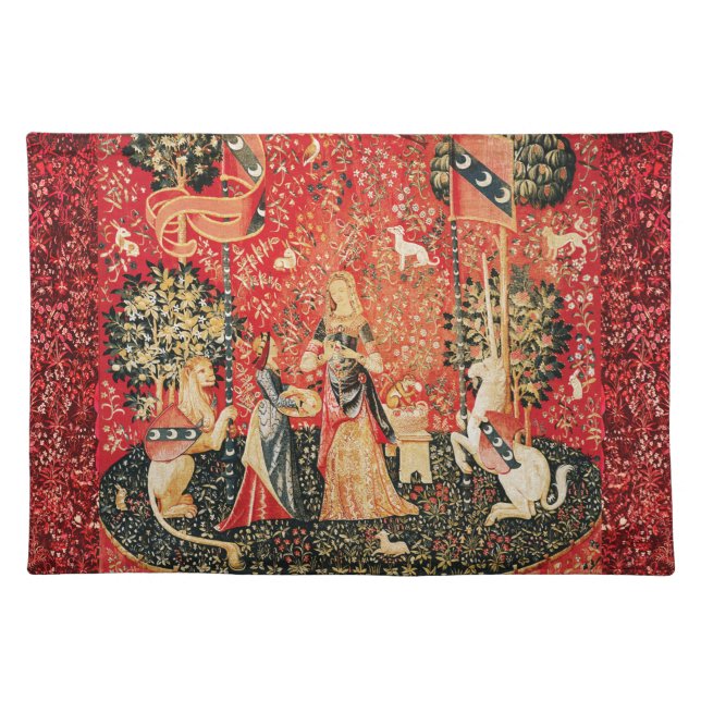 LADY AND UNICORN Smell, Lion,Flowers,Animals Cloth Placemat (Front)