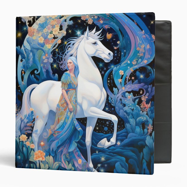 Lady and White Horse Fantasy Art 3 Ring Binder (Front/Inside)