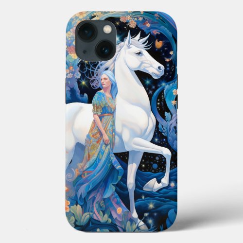 Lady and White Horse Fantasy Art iPhone 13 Case