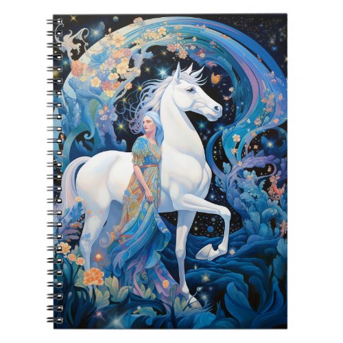Lady and White Horse Fantasy Art Notebook