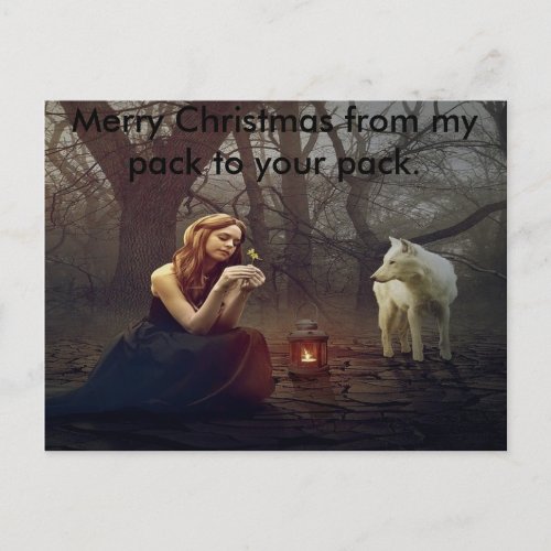 Lady and wolf merry Christmas card
