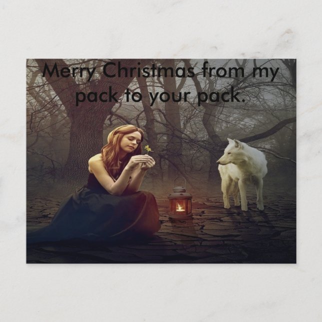Lady and wolf merry Christmas card (Front)