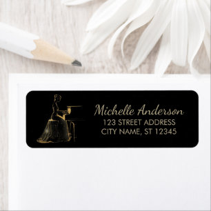 Lady at Grand Piano Artistic Gold Return Address Label