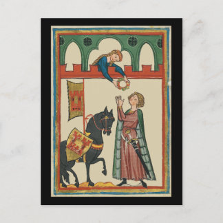 Lady Awarding Knight A Garland, 14th Century Postcard