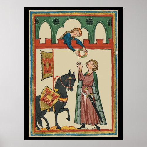 Lady Awarding Knight A Garland 14th Century Poster