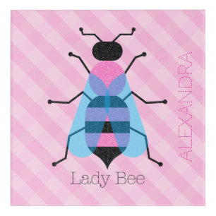 Lady Bee Cute Girly Black Blue Pink, Custom Name Acrylic Print