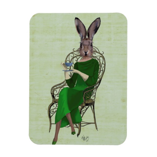 Lady Bella Rabbit Taking Tea 3 Magnet (Vertical)