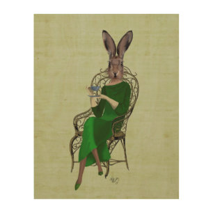 Lady Bella Rabbit Taking Tea Wood Wall Art
