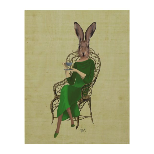 Lady Bella Rabbit Taking Tea Wood Wall Art (Front)