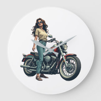 Lady Biker  Large Clock