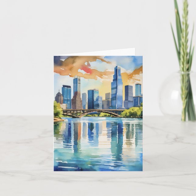 Lady Bird Lake Austin Texas Watercolor Card (Front)