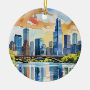 Lady Bird Lake Austin Texas Watercolor Ceramic Ornament