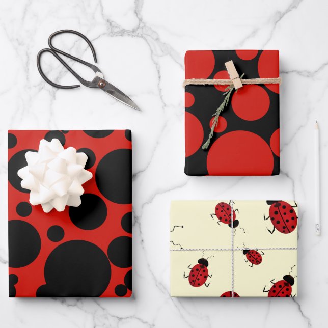 Lady Bird Theme Wrapping Paper Flat Sheet Set of 3 (Front)
