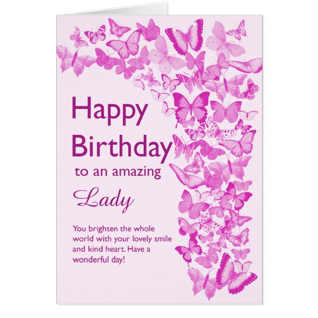 Lady Birthday Butterflies Cards (Front)
