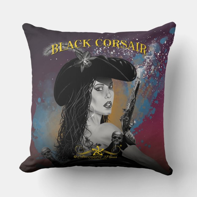 Lady Black Corsair Throw Pillow (Front)