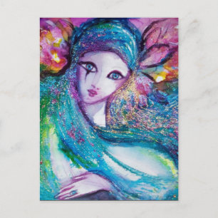 LADY BLUE MASK Elegant Masquerade Party Invitation Postcard