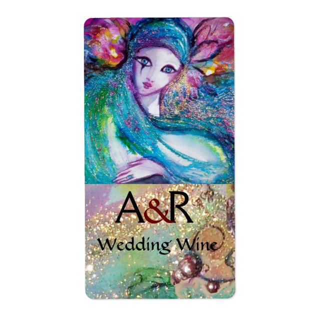 LADY BLUE MASK MONOGRAM Wedding Wine Label (Front)