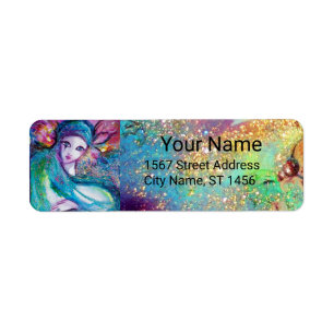 LADY BLUE MASK Pink Green Gold Floral Sparkles Label