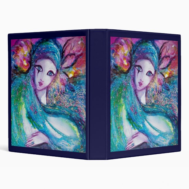 LADY BLUE MASK Venetian Masquerade 3 Ring Binder (Background)