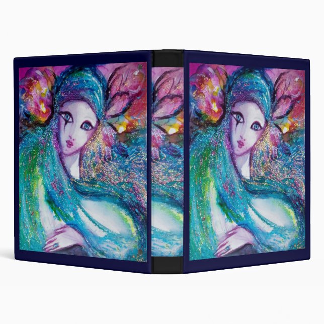 LADY BLUE MASK Venetian Masquerade 3 Ring Binder (Background)