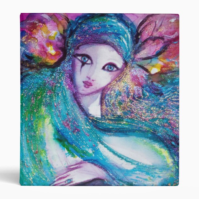 LADY BLUE MASK Venetian Masquerade Party 3 Ring Binder (Front)