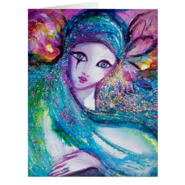 LADY BLUE MASK Venetian Masquerade Party Cards (Front)