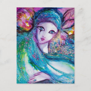 LADY BLUE MASK Venetian Masquerade Party Postcard